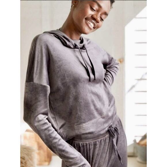 OFFLINE Aerie After Party Velour Oversized Crop Hoodie Sweatshirt Gray Size M - Picture 1 of 13